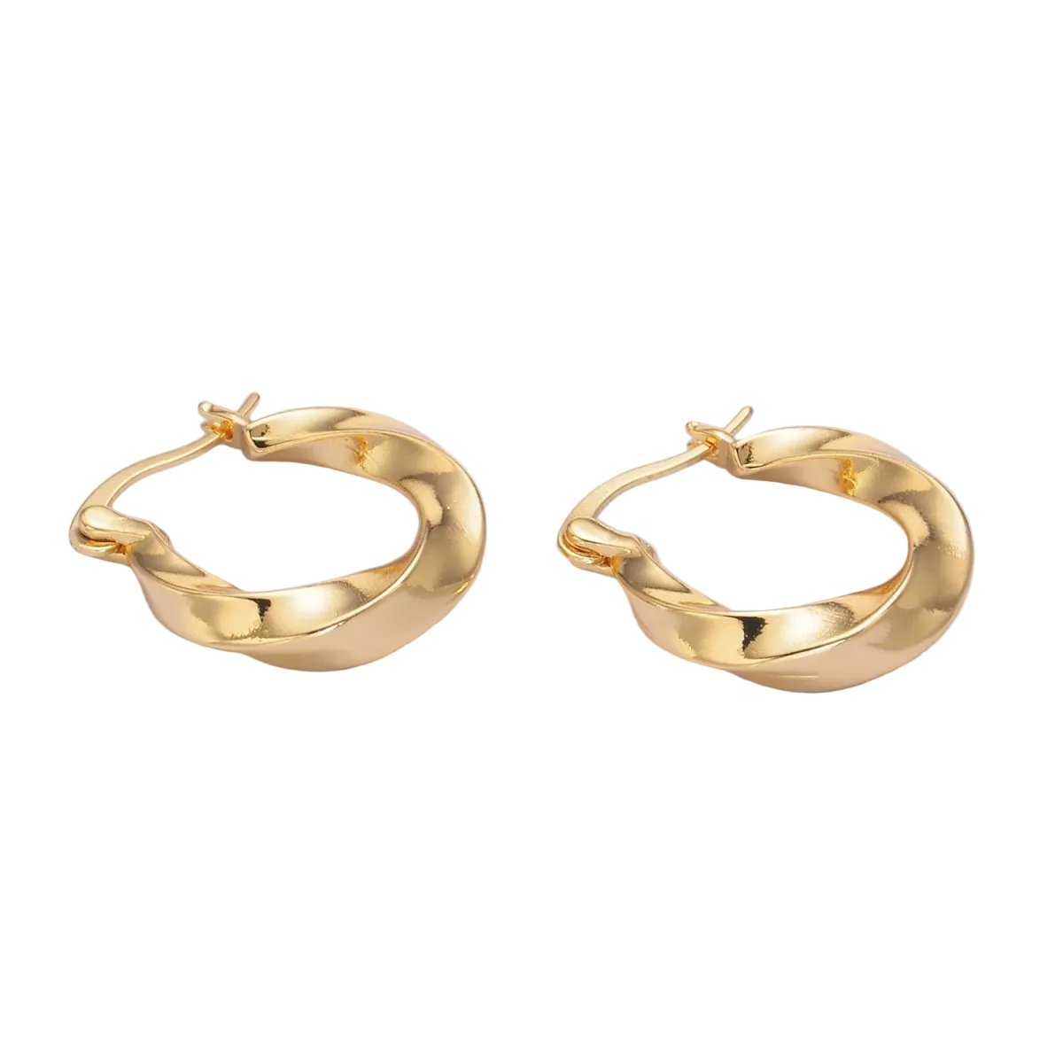 24K Gold Filled Edged Twist Latch Hoop Earrings - 20mm
