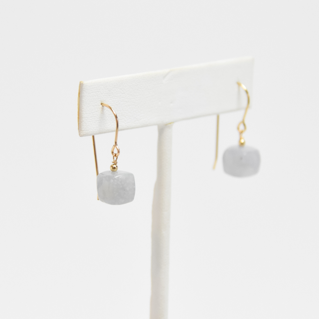 Foundations Earrings | Light Blue Chalcedony Cube Beads in 14k Gold Fill