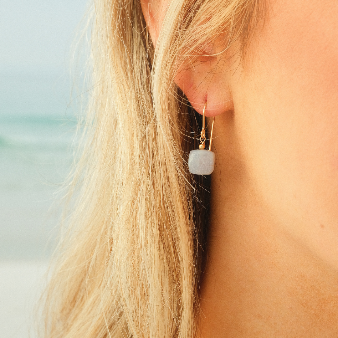 Foundations Earrings | Light Blue Chalcedony Cube Beads in 14k Gold Fill