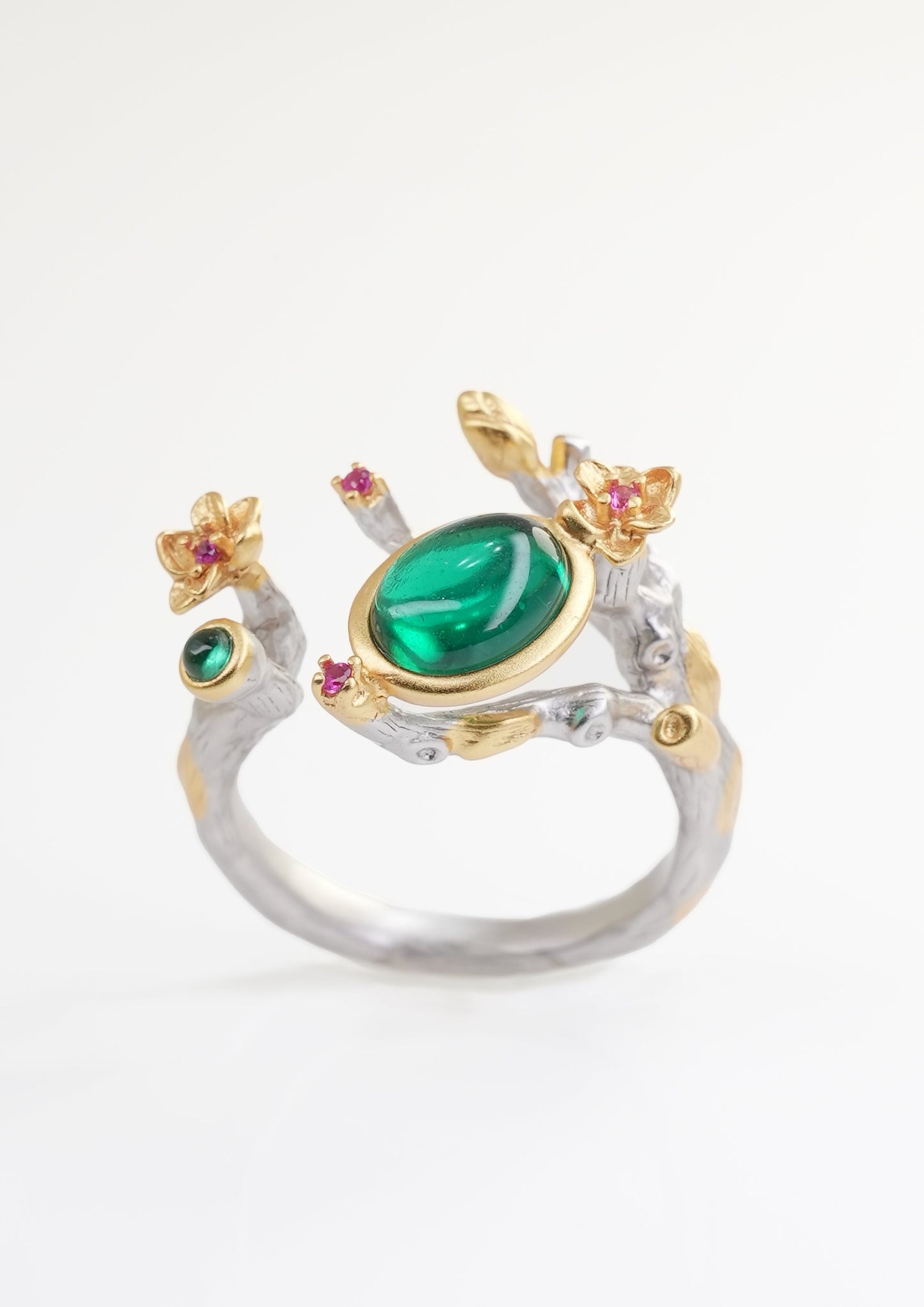 Enchanted Branch Emerald Ring – 925 Sterling Silver
