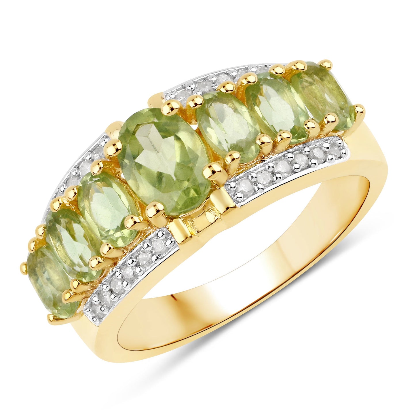 Genuine Peridot & Diamond Graduated Ring in 18K Gold Plated Sterling Silver — 2.34 ctw