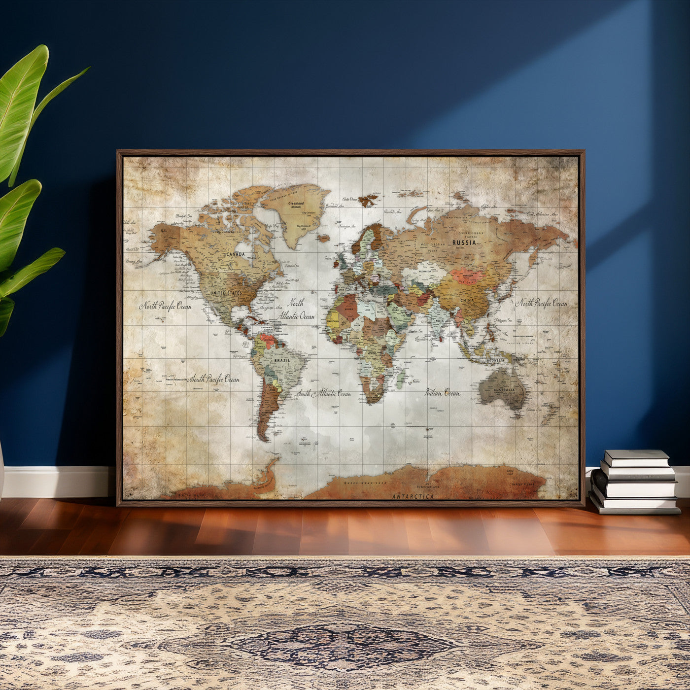World Map Wall Art Canvas Print, Modern Decorative Framed Map Artwork Prints for Living Room, Office, Bedroom Wall Decor