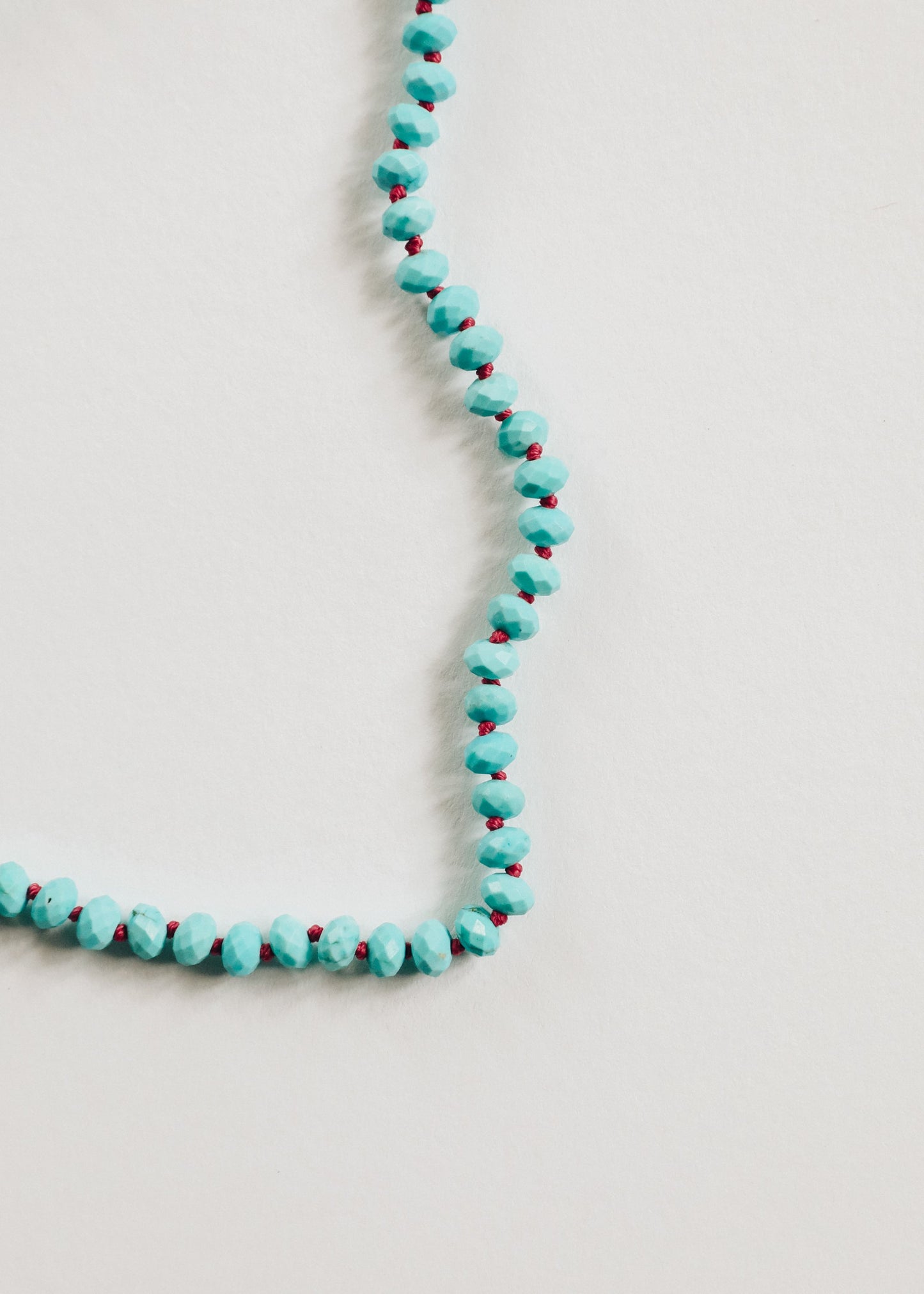 Turquoise Beaded Necklace – 14k Gold Filled Toggle Clasp on Deep Pink Cord