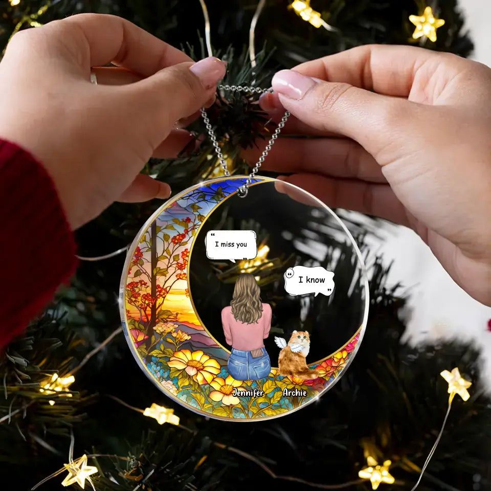 Personalized Memorial Pet Circle Acrylic Ornament | Dog, Cat & Rabbit Keepsake Gift