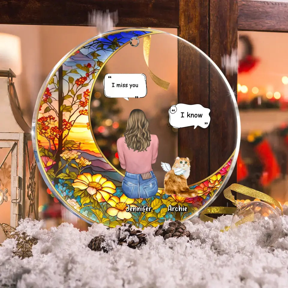 Personalized Memorial Pet Circle Acrylic Ornament | Dog, Cat & Rabbit Keepsake Gift