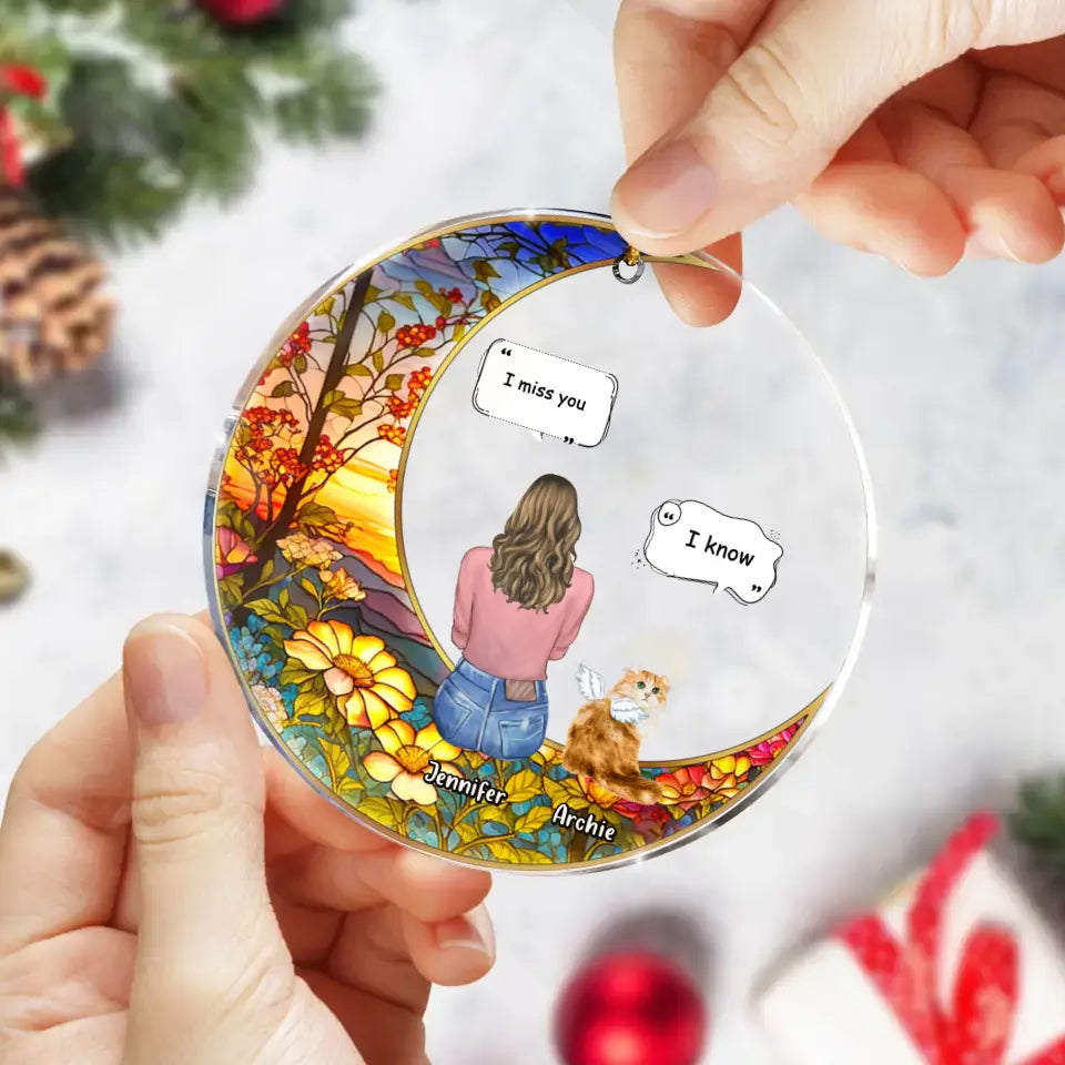 Personalized Memorial Pet Circle Acrylic Ornament | Dog, Cat & Rabbit Keepsake Gift