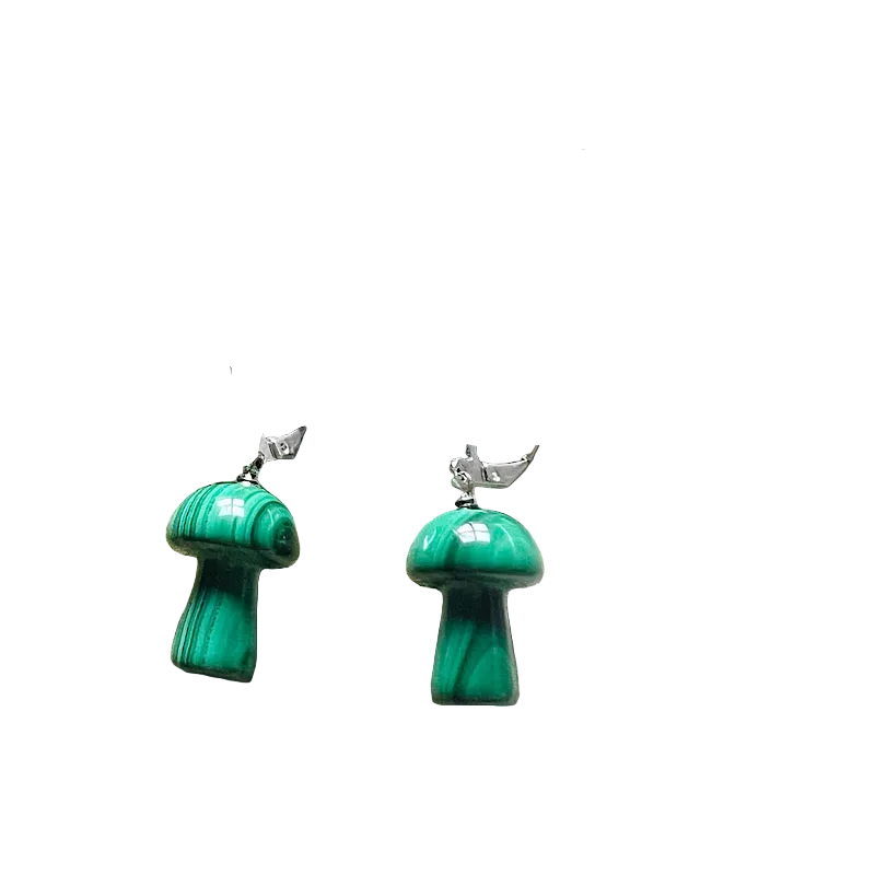 Malachite Mushroom Drop Earrings | Sterling Silver-Plated
