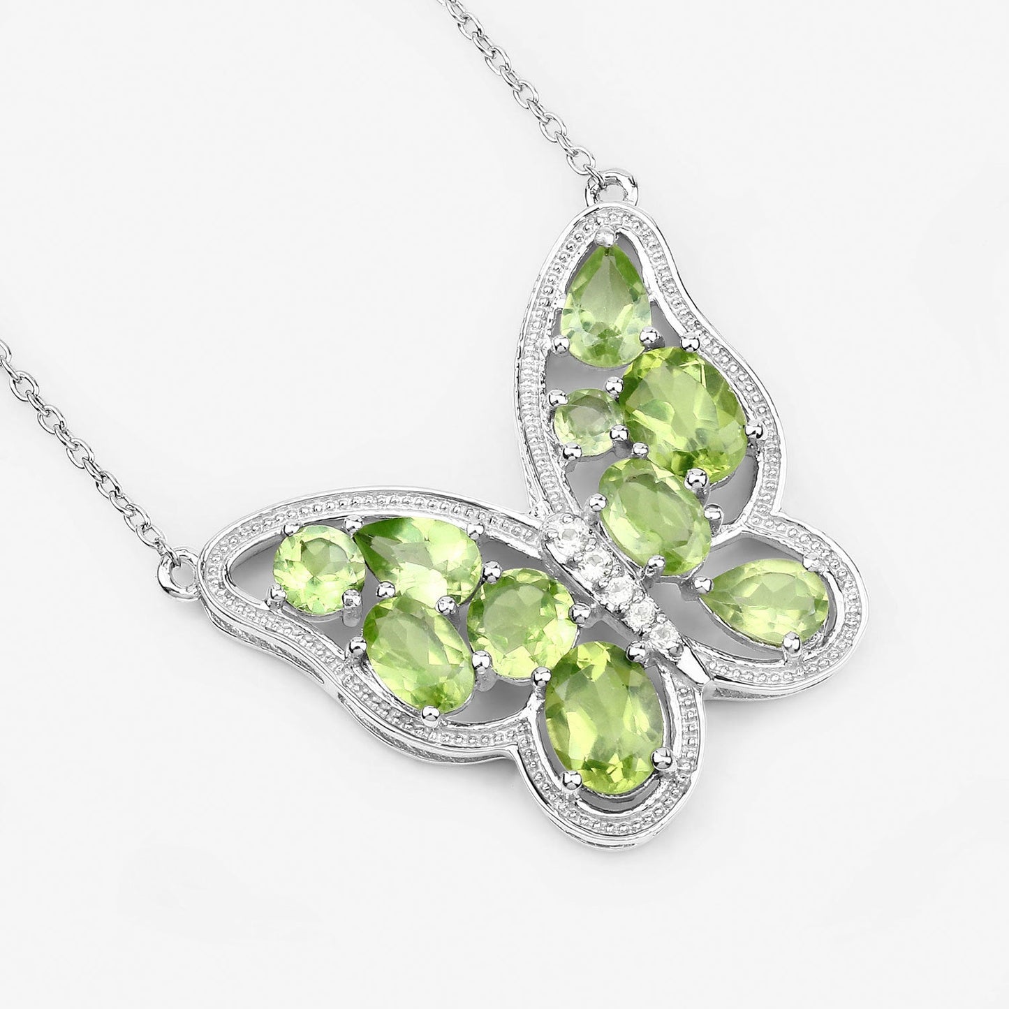 Genuine Peridot Butterfly Necklace in .925 Sterling Silver — 4.65 ctw
