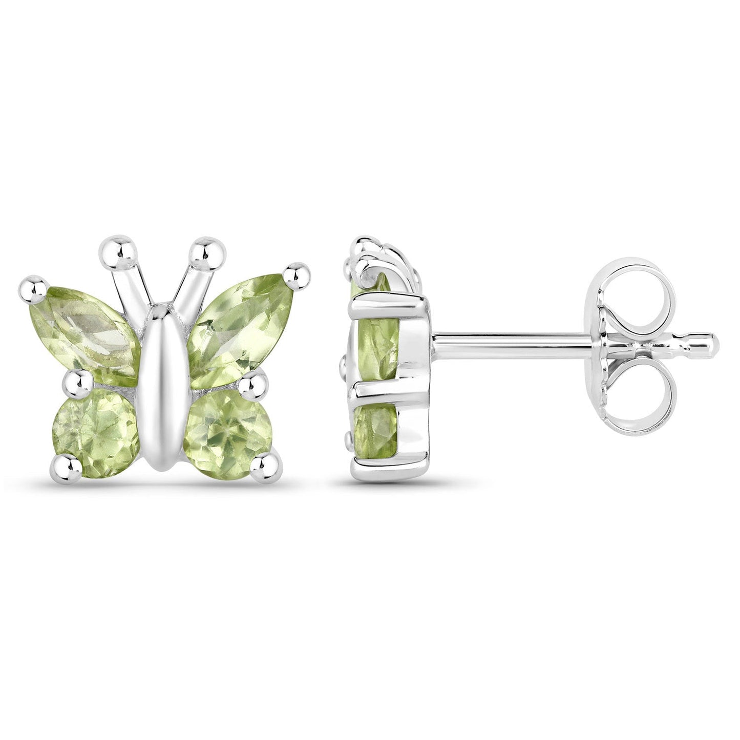 Genuine Peridot Butterfly Stud Earrings in .925 Sterling Silver — 1.00 ctw