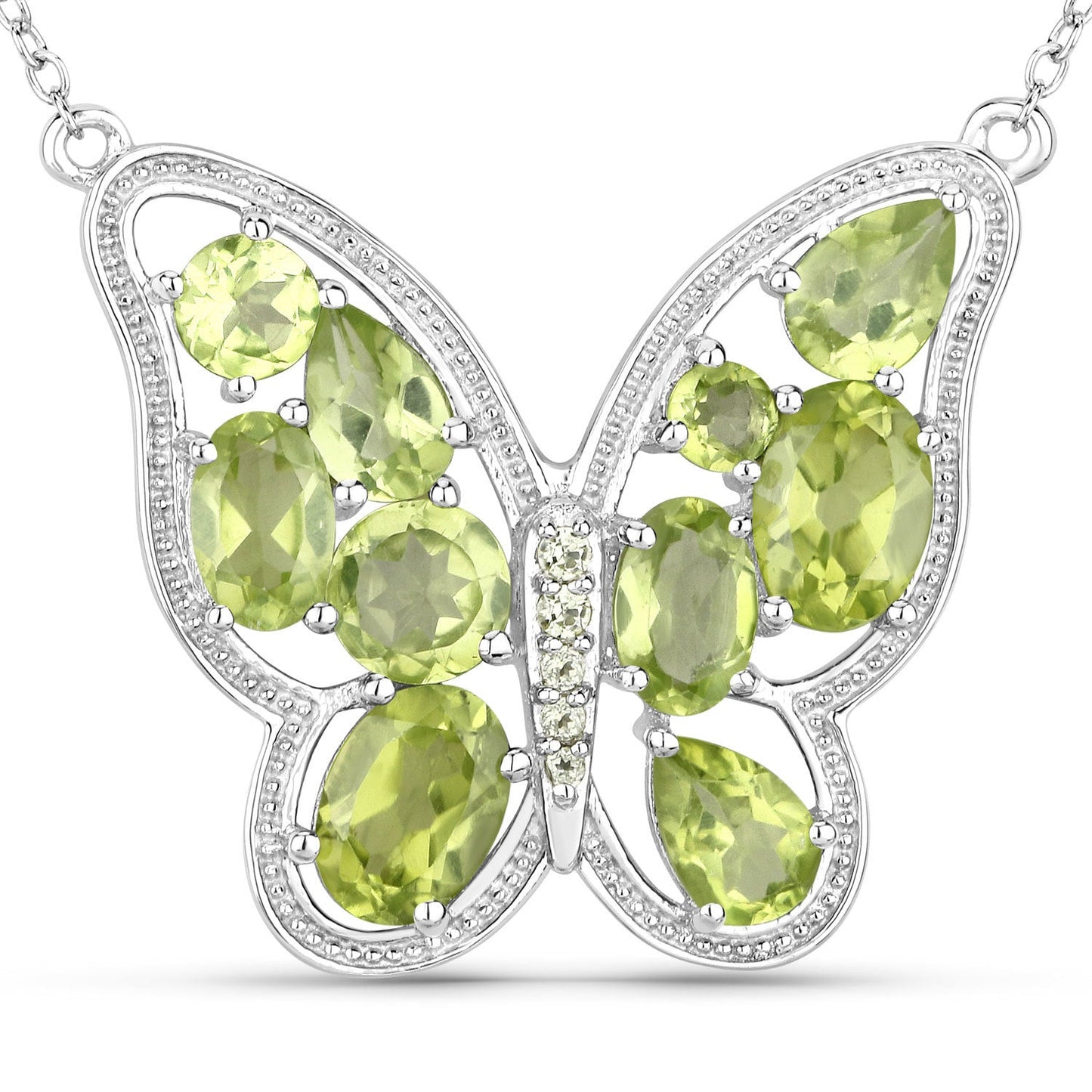 Genuine Peridot Butterfly Necklace in .925 Sterling Silver — 4.65 ctw