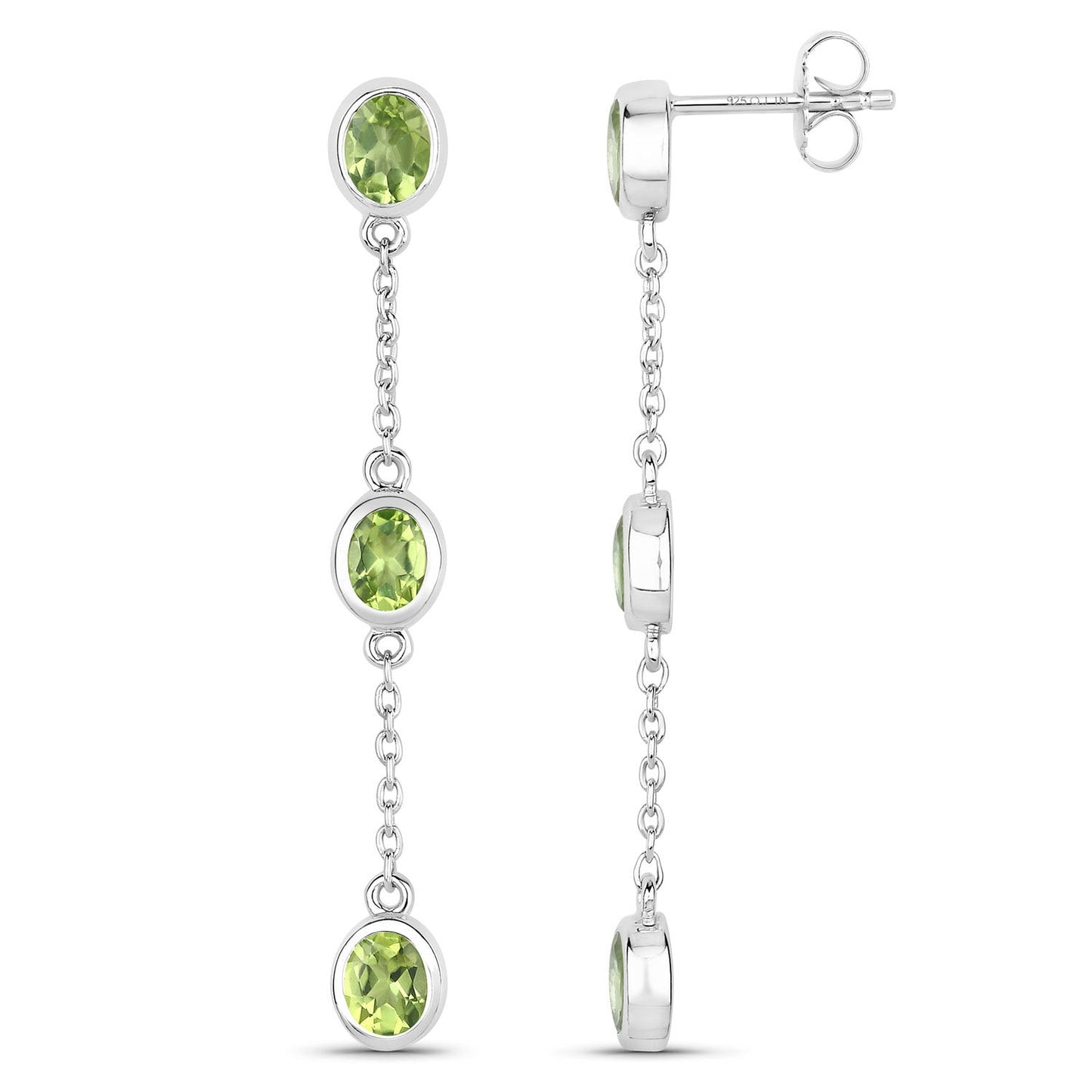 Genuine Peridot 'By The Yard' Earrings in .925 Sterling Silver — 2.10 ctw