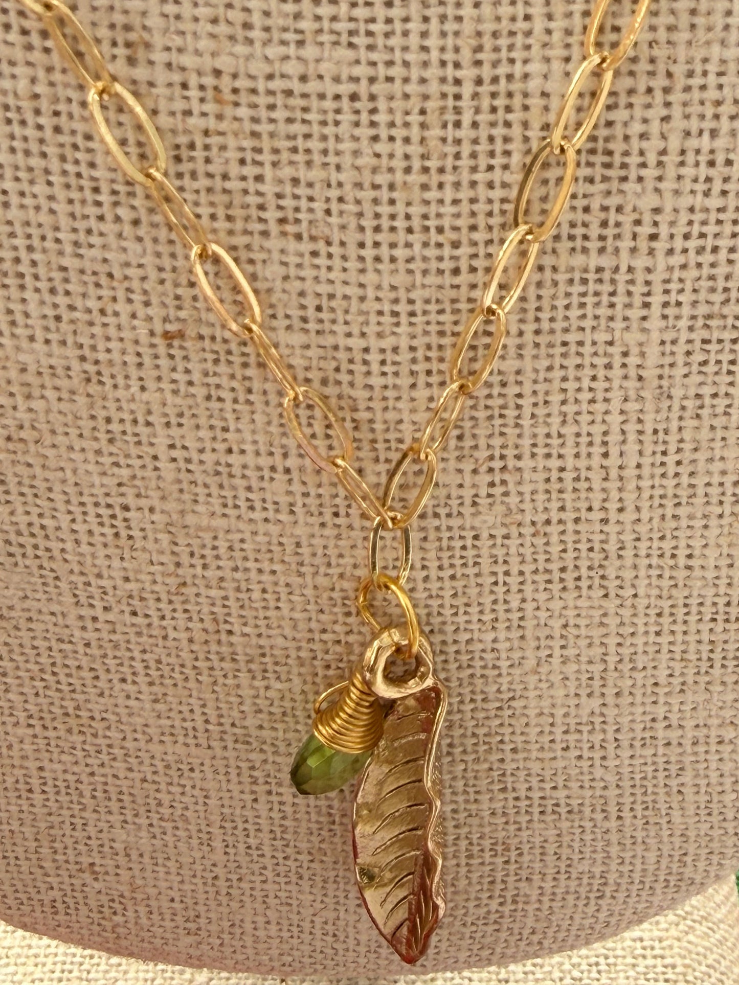 Peridot /gold leaf Necklace