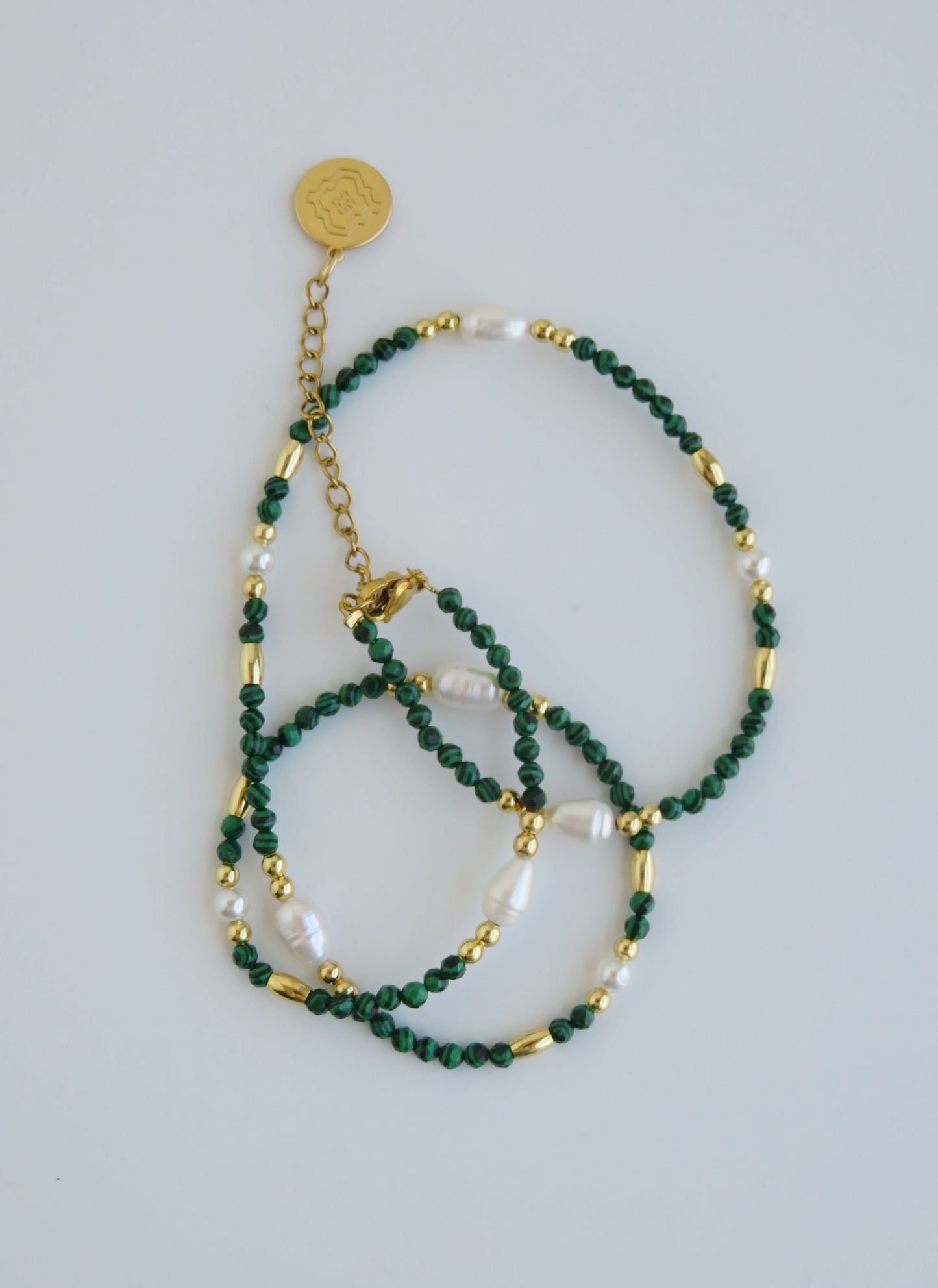 Malachite & Freshwater Pearl Wrap Bracelet Necklace | Handcrafted