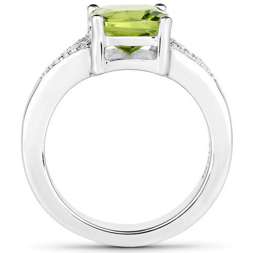 Genuine Peridot & White Zircon Solitaire Ring in .925 Sterling Silver — 2.27 ctw