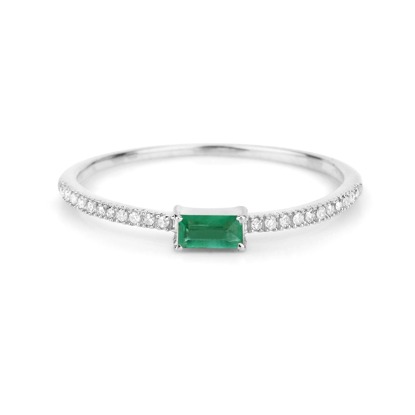 Zambian Emerald & White Diamond Ring in 14K White Gold