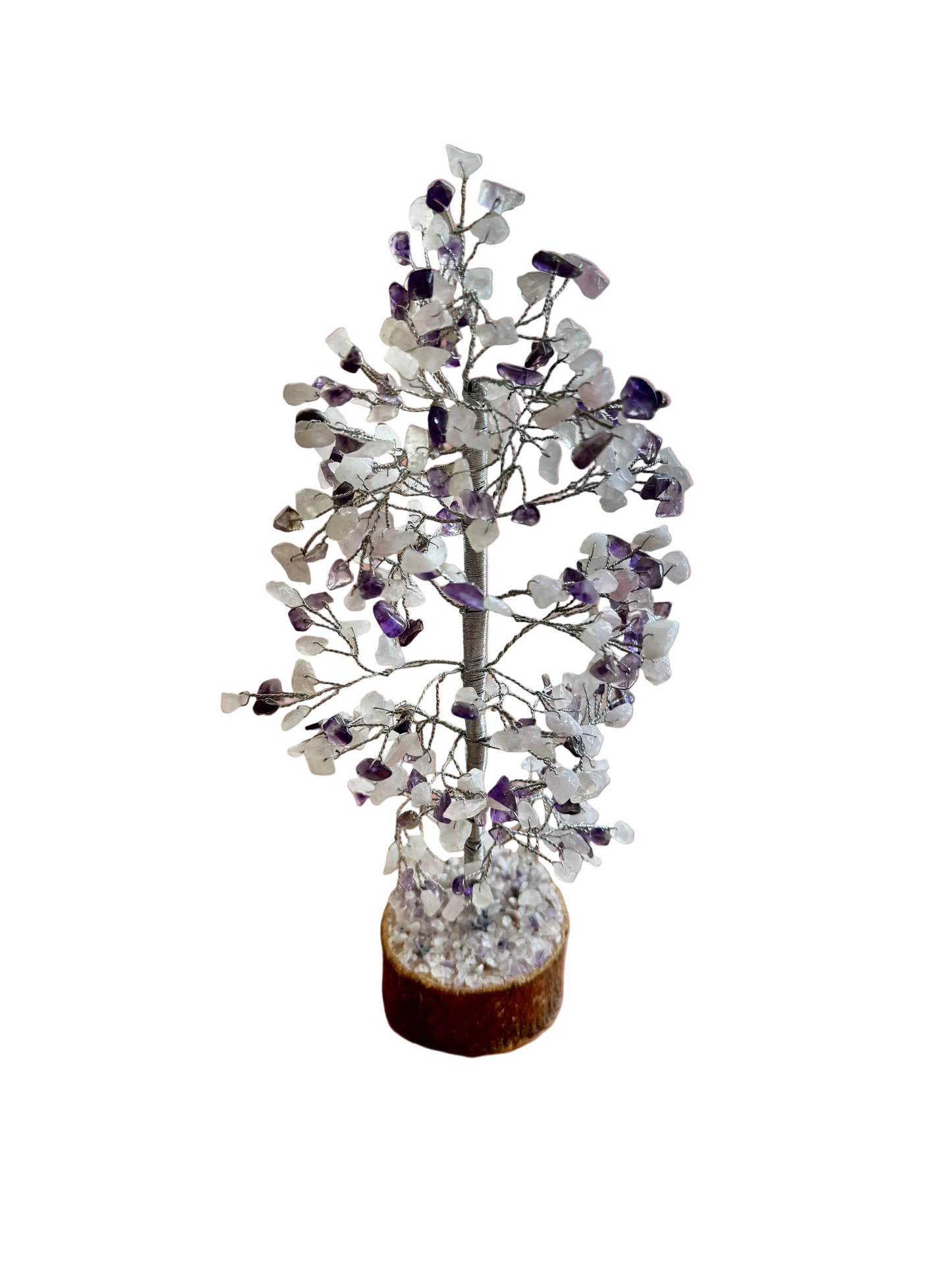 Amethyst and White Quartz 11" Crystal Tree with Wooden Base