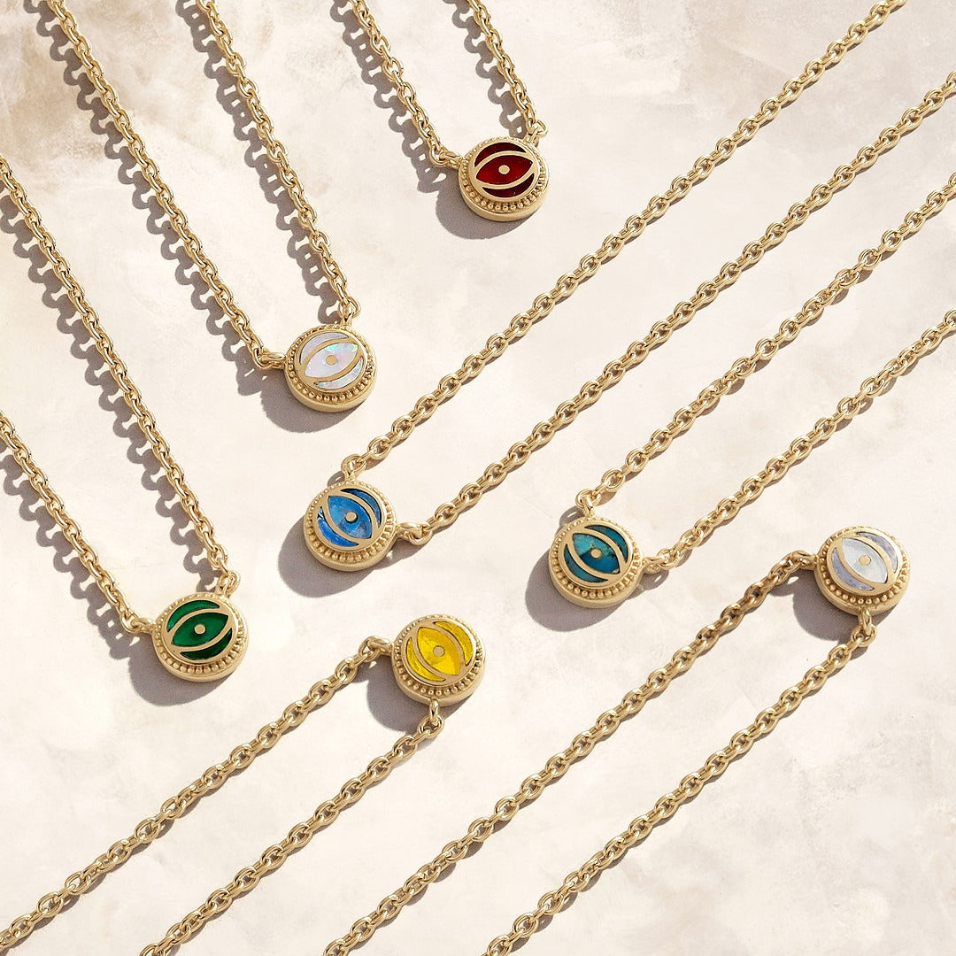 Celestial Shield Moonstone June Birthstone Evil Eye Gold Necklace