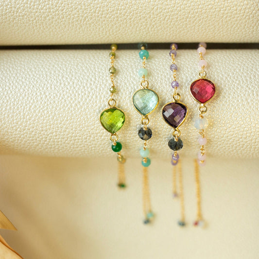 Ballet Bracelet – Heart-Cut Gemstone, 14k Gold Plated