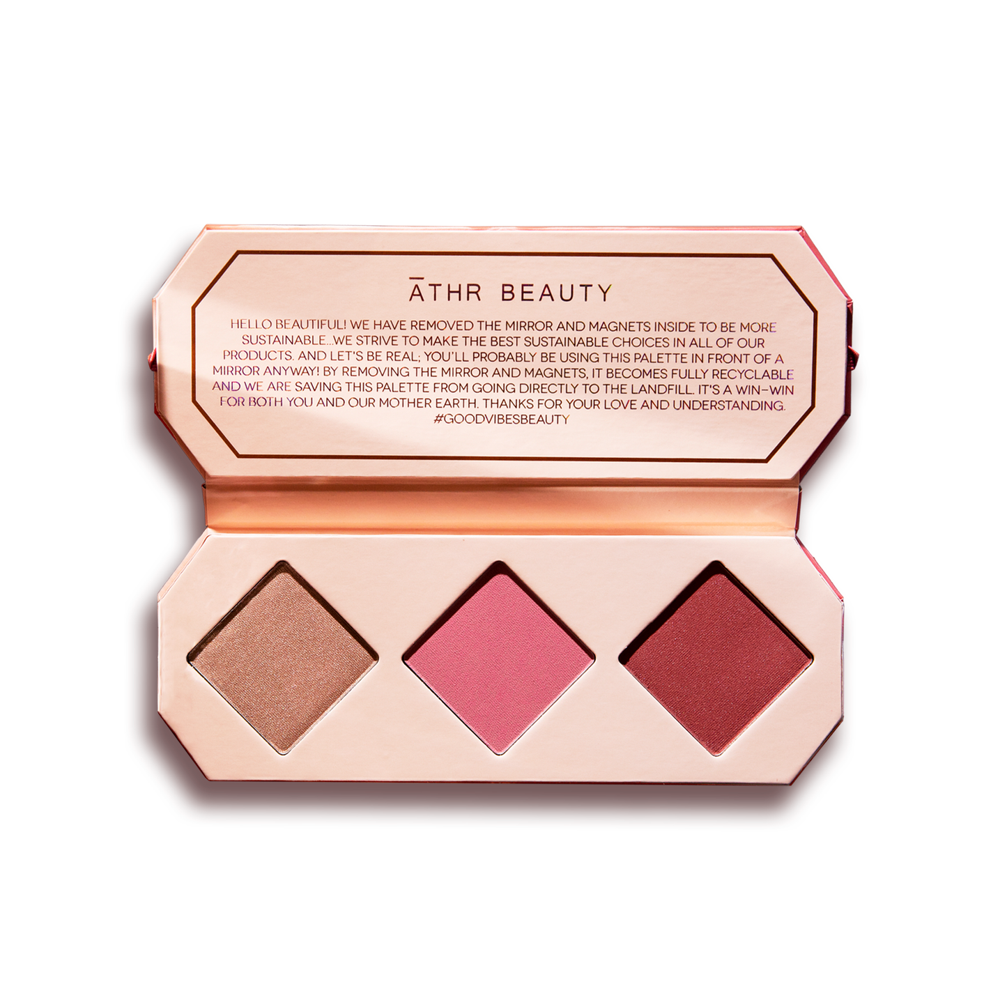 Makeup palette with three colors from ATHR BEAUTY on a white background