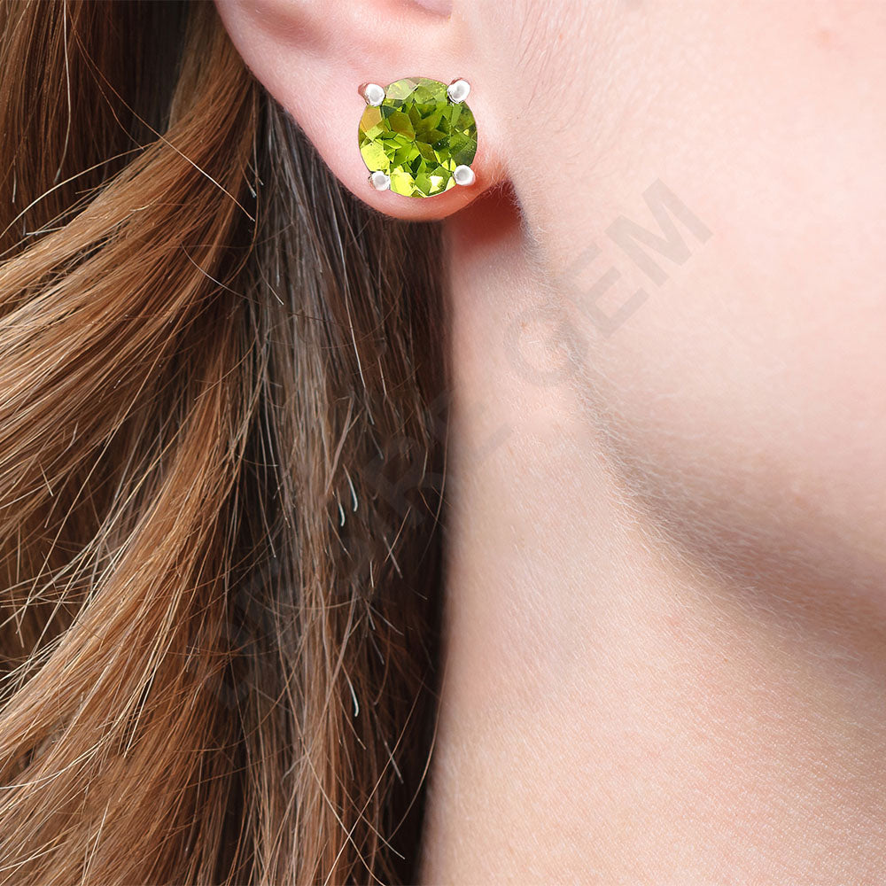 Natural Gemstone Round Cut Stud Earrings in .925 Sterling Silver — Choose Your Stone
