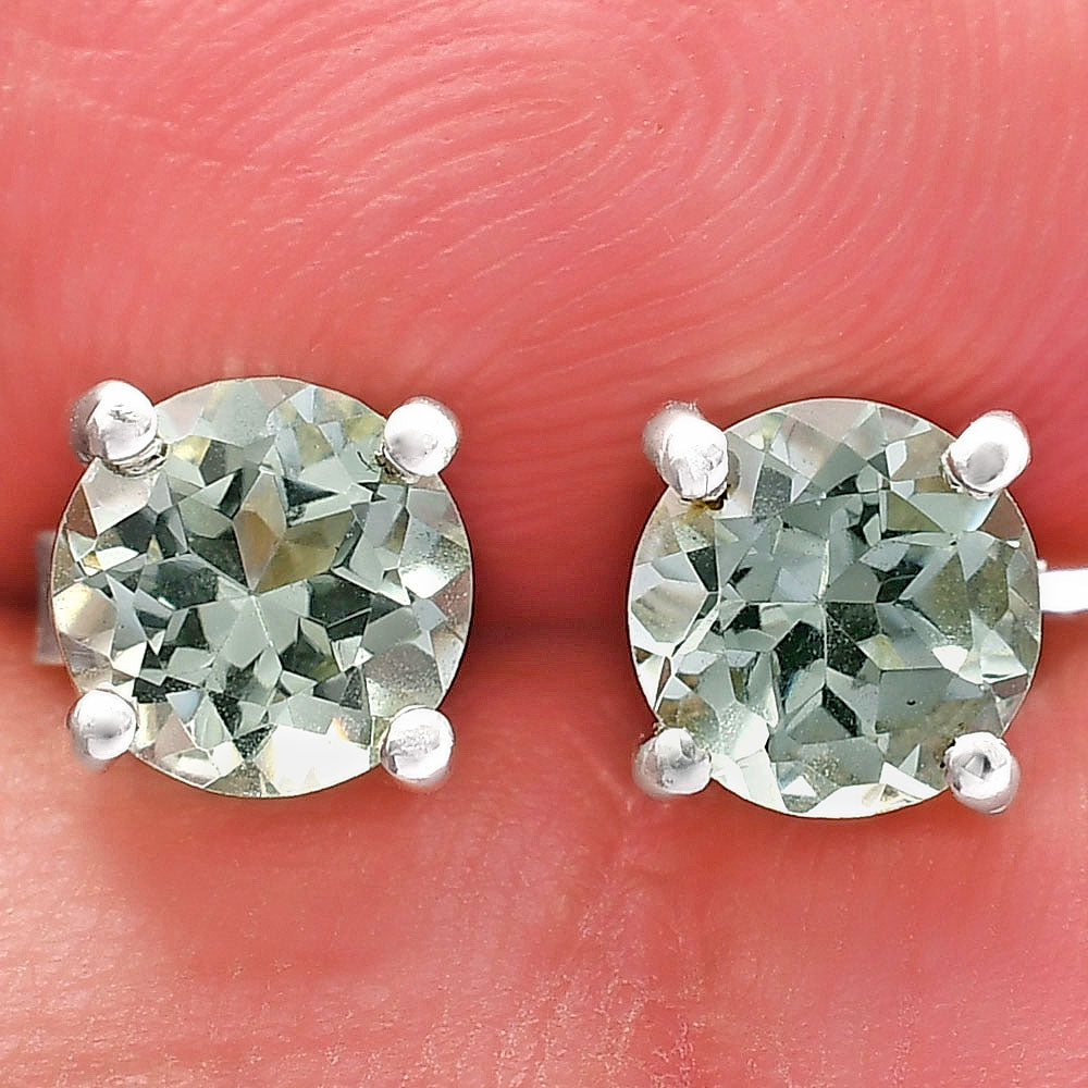 Natural Gemstone Round Cut Stud Earrings in .925 Sterling Silver — Choose Your Stone