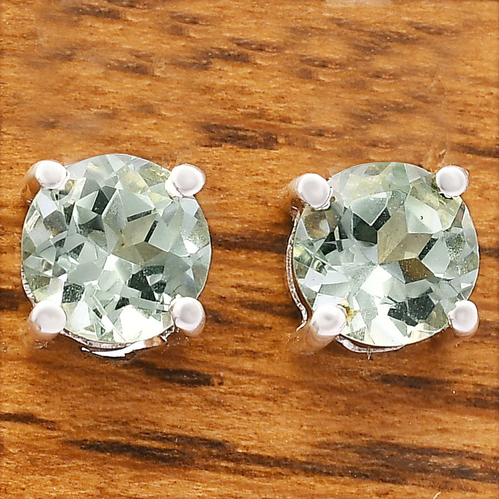 Natural Gemstone Round Cut Stud Earrings in .925 Sterling Silver — Choose Your Stone