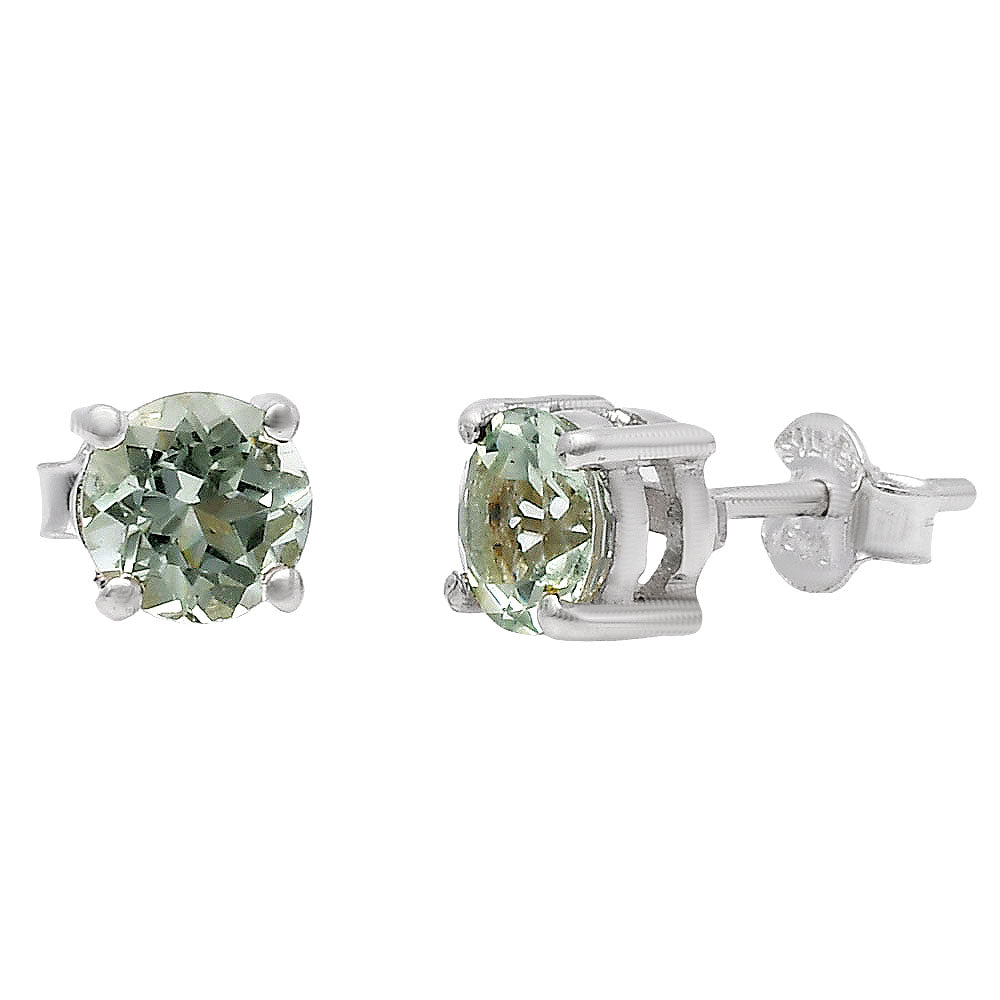 Natural Gemstone Round Cut Stud Earrings in .925 Sterling Silver — Choose Your Stone