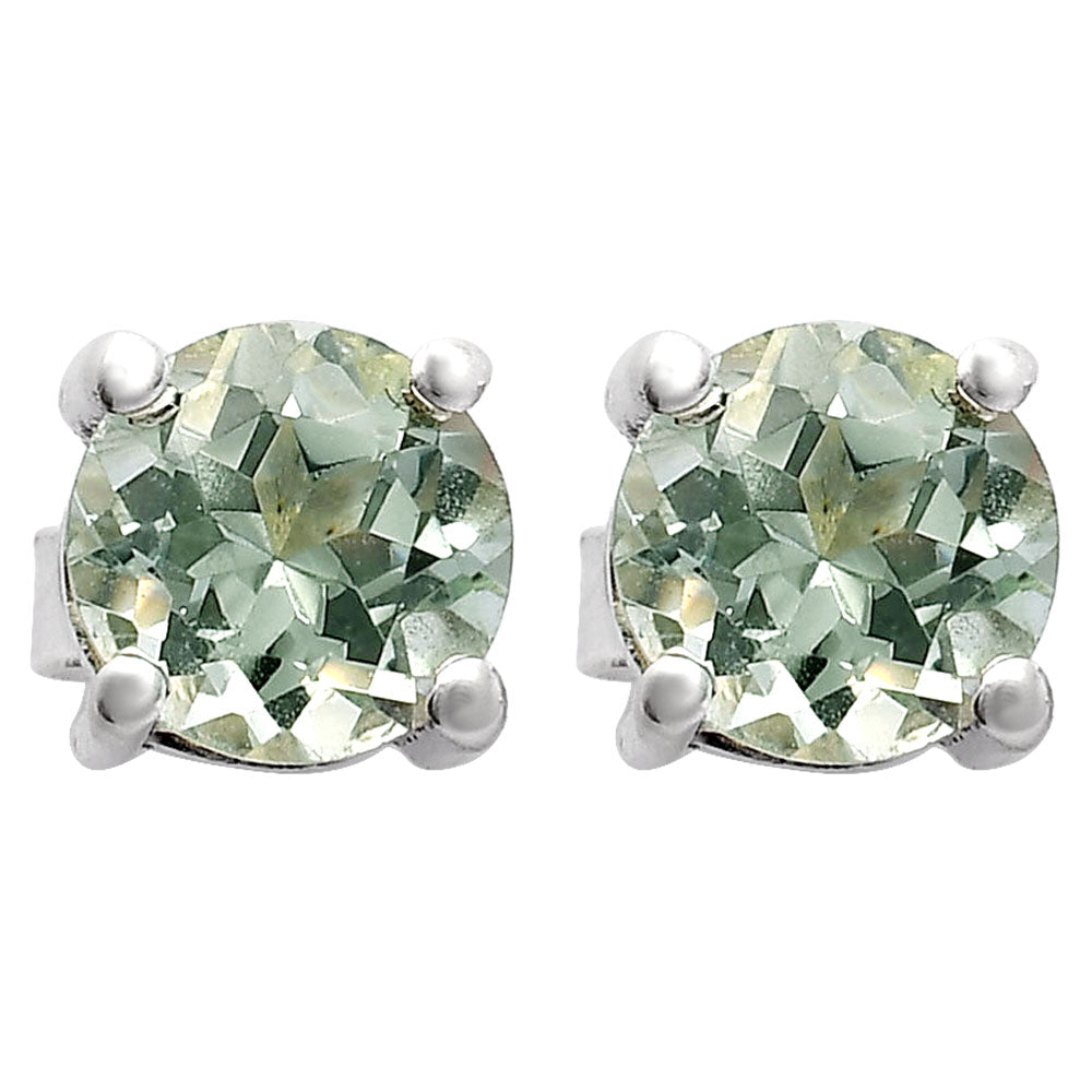 Natural Gemstone Round Cut Stud Earrings in .925 Sterling Silver — Choose Your Stone