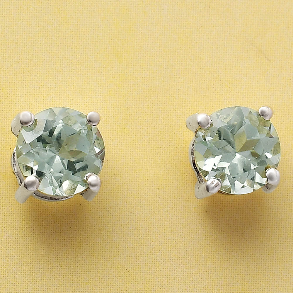 Natural Gemstone Round Cut Stud Earrings in .925 Sterling Silver — Choose Your Stone