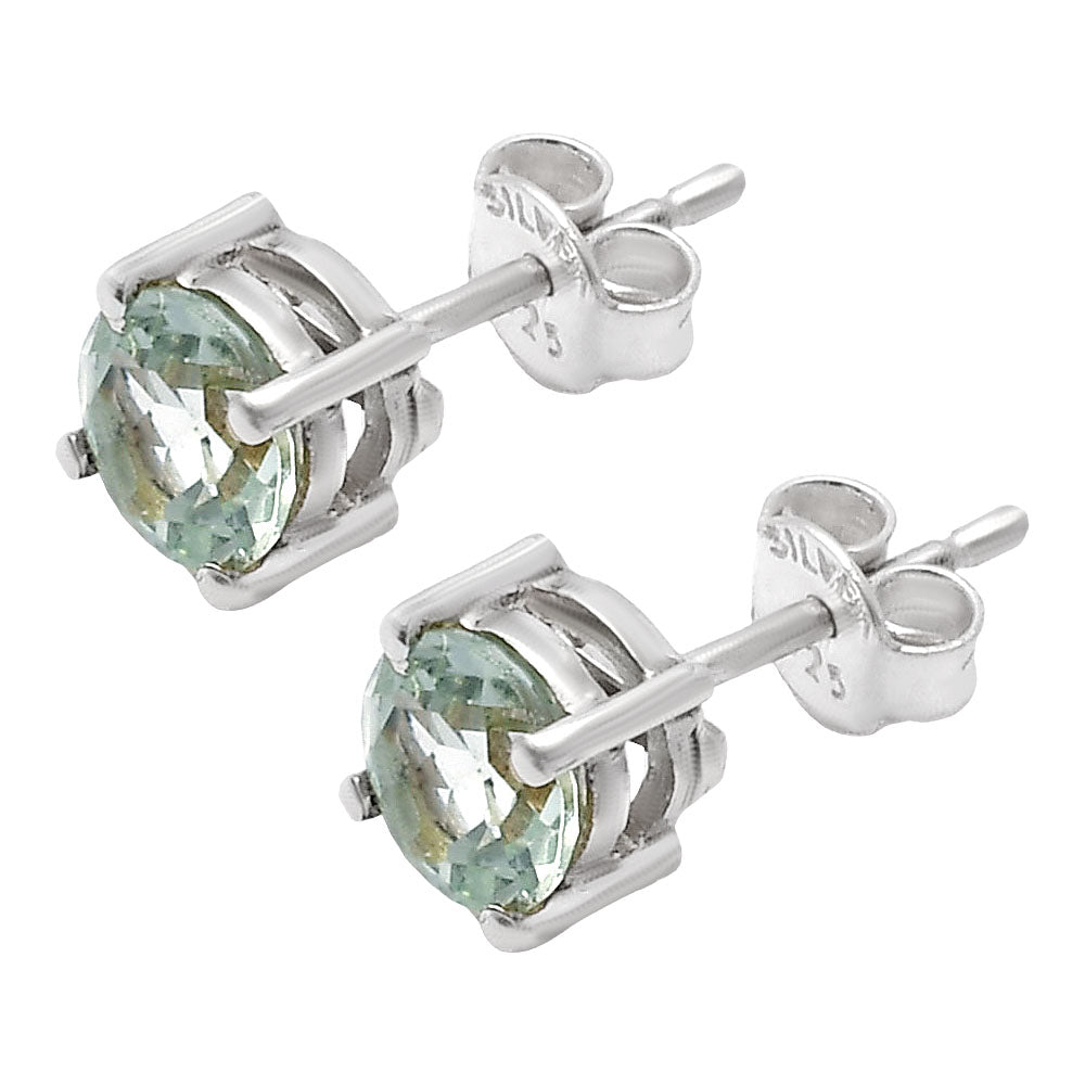Natural Gemstone Round Cut Stud Earrings in .925 Sterling Silver — Choose Your Stone