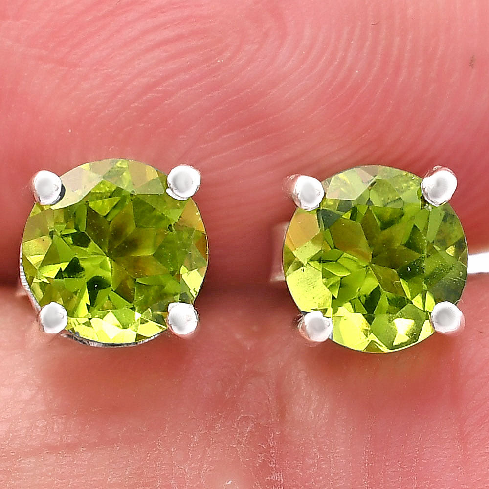 Natural Gemstone Round Cut Stud Earrings in .925 Sterling Silver — Choose Your Stone