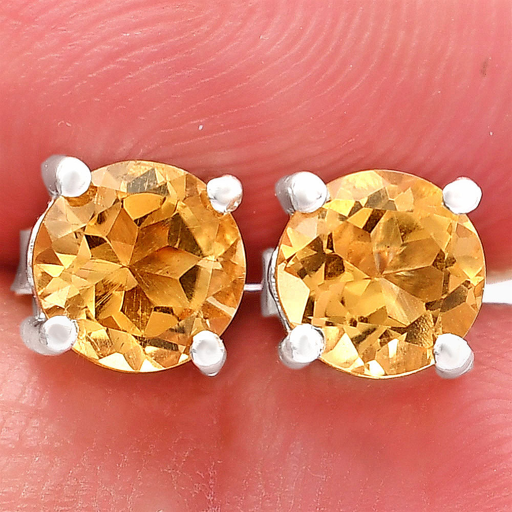 Natural Gemstone Round Cut Stud Earrings in .925 Sterling Silver — Choose Your Stone