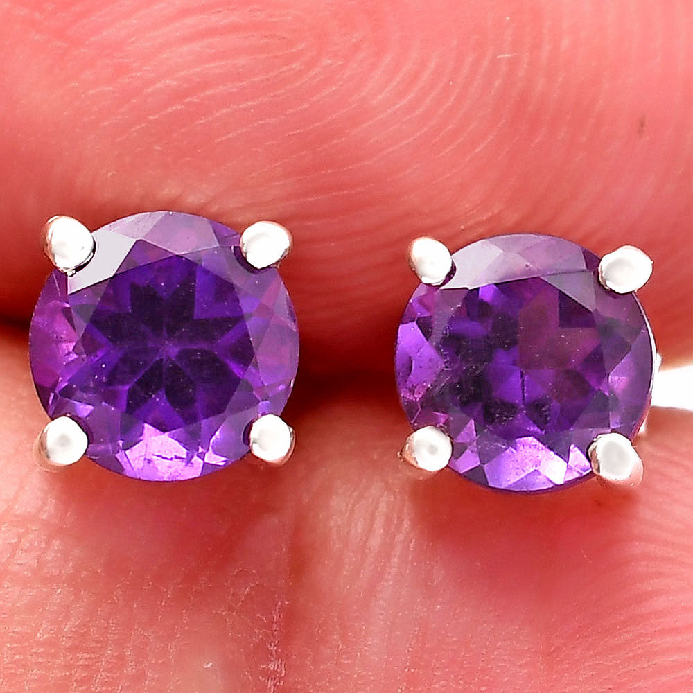 Natural Gemstone Round Cut Stud Earrings in .925 Sterling Silver — Choose Your Stone