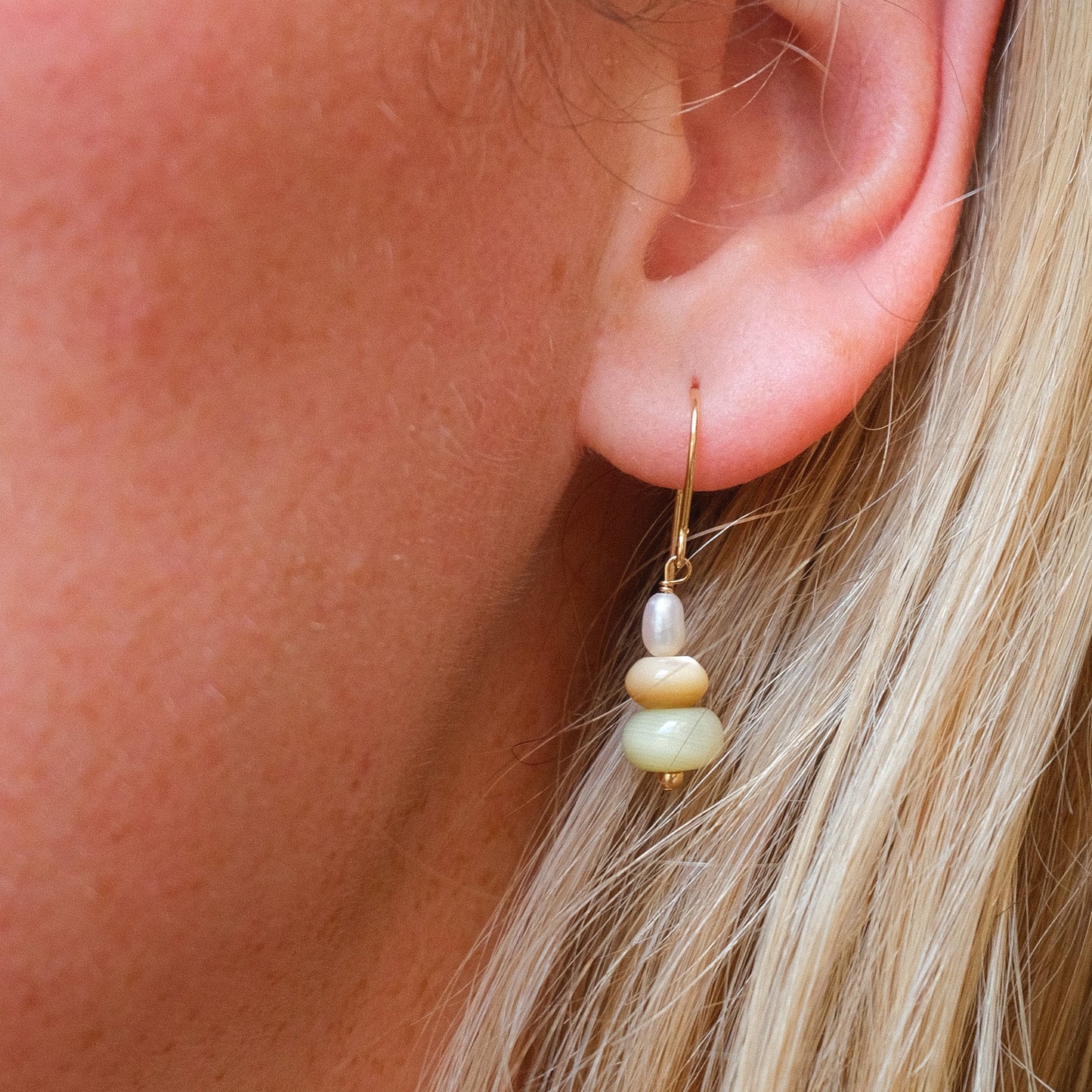 Stacked Rocks Earrings | Calcite, Mother of Pearl & Freshwater Pearl in 14k Gold Fill