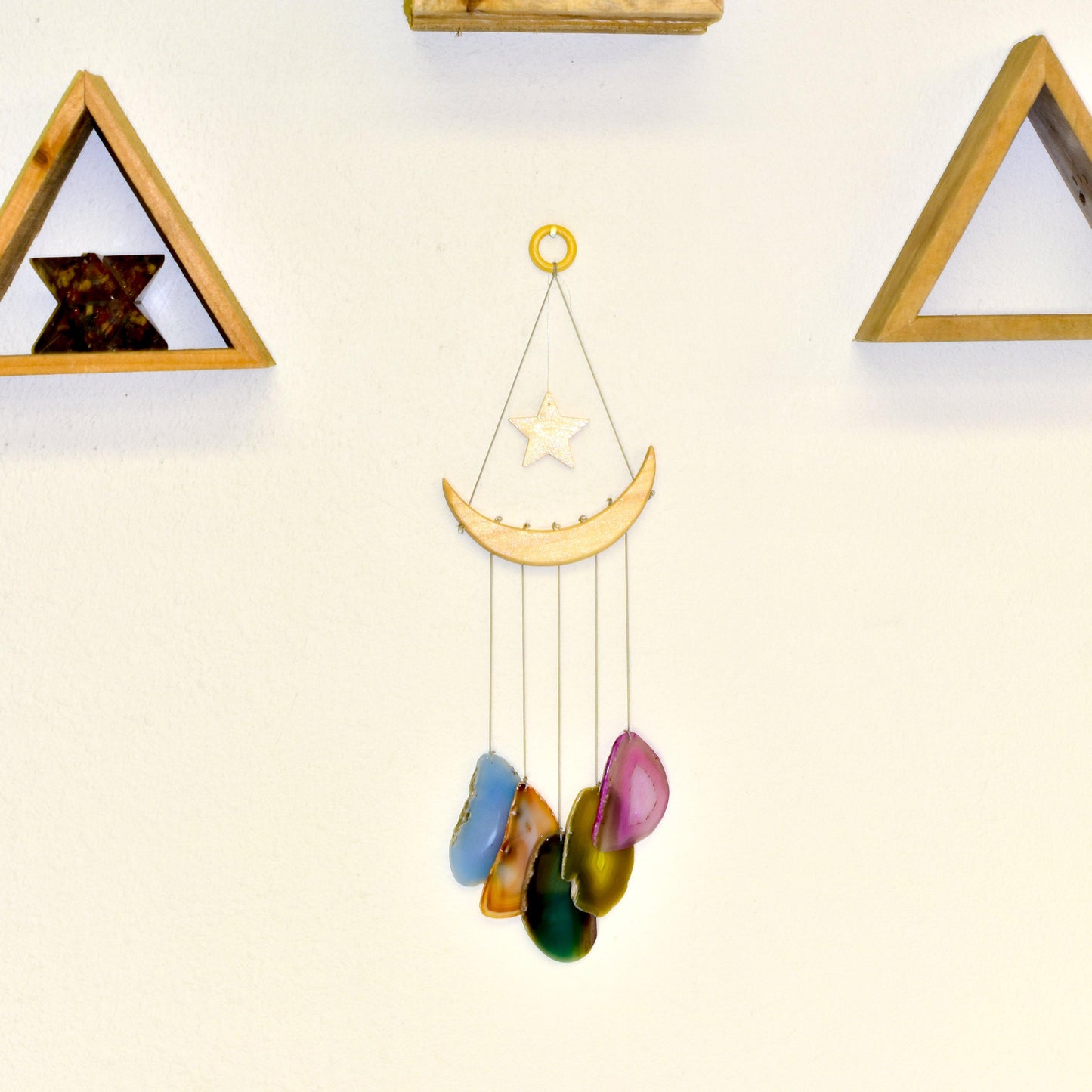 Celestial Moon & Star Agate Wind Chime - Natural Stone Slices