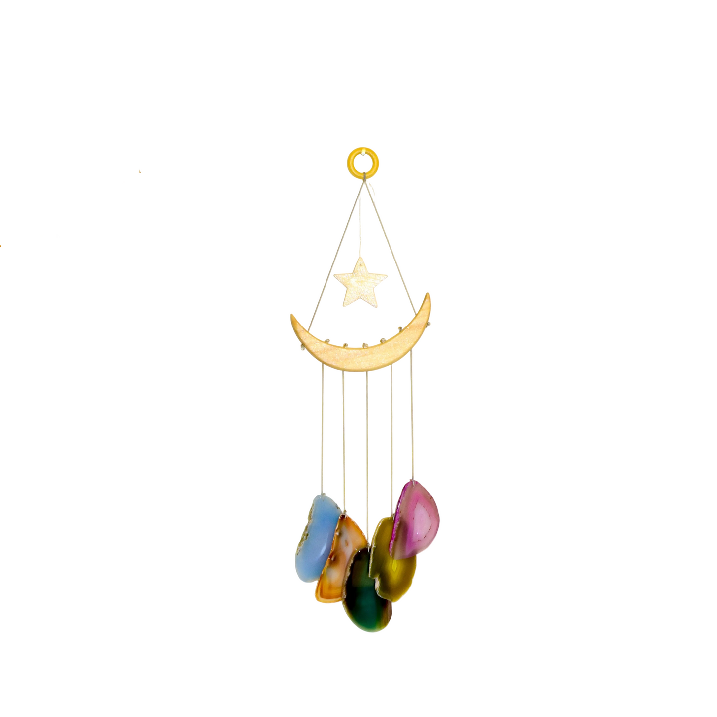 Celestial Moon & Star Agate Wind Chime - Natural Stone Slices