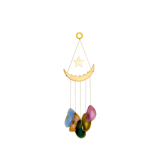 Celestial Moon & Star Agate Wind Chime - Natural Stone Slices