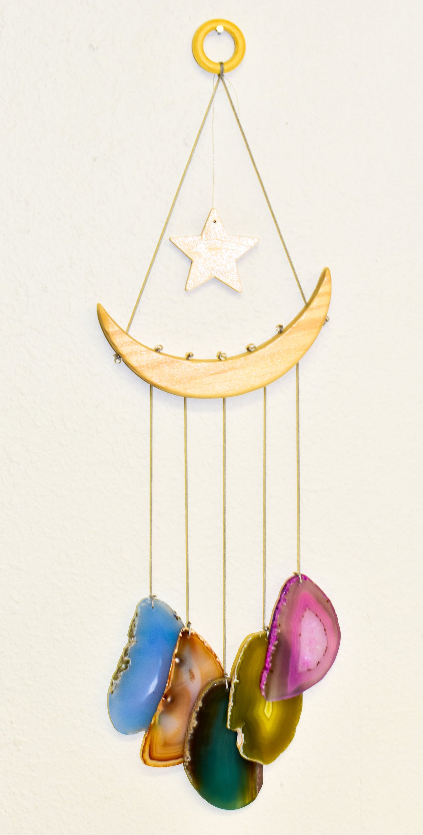 Celestial Moon & Star Agate Wind Chime - Natural Stone Slices