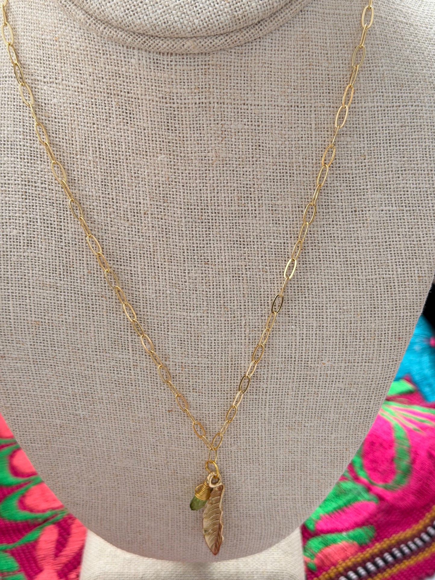 Peridot /gold leaf Necklace