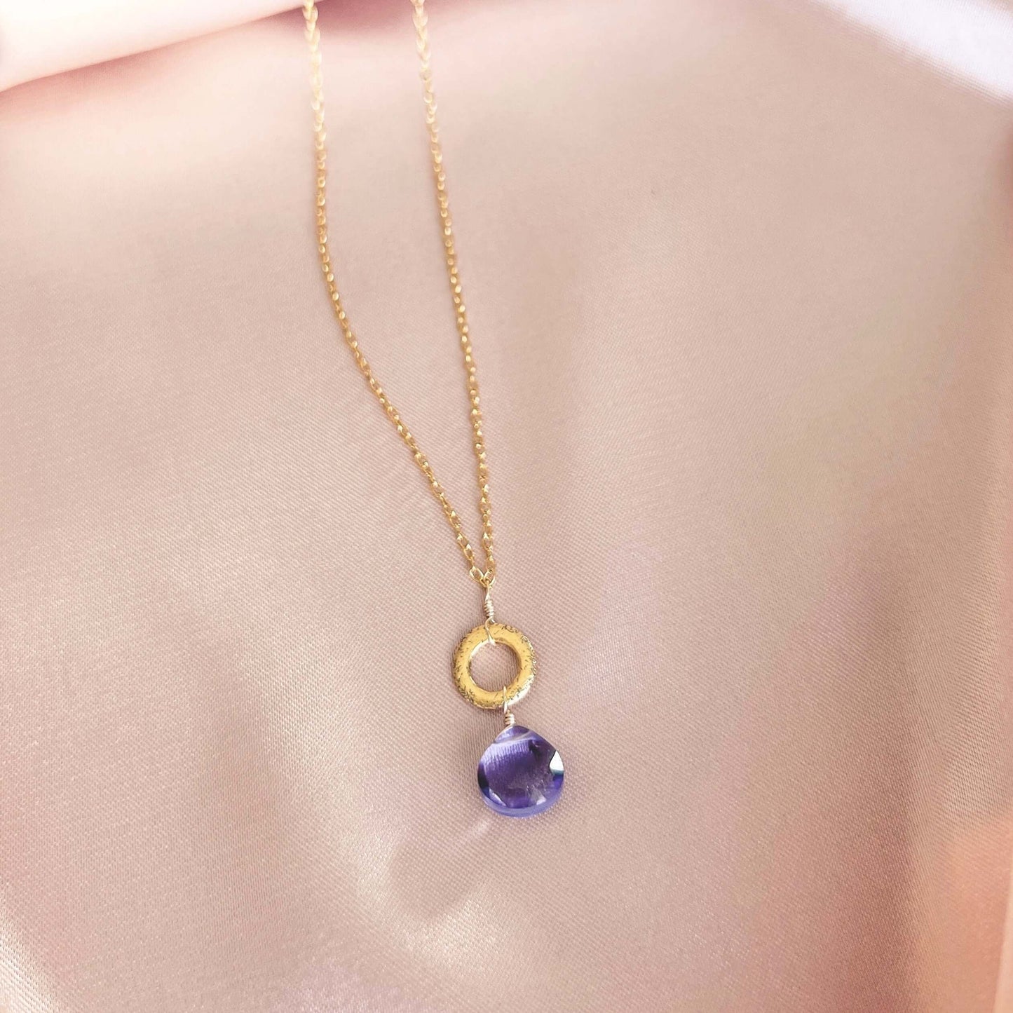 Mini Drop Layering Necklace – Gemstone Pendant, 14k Gold Plated