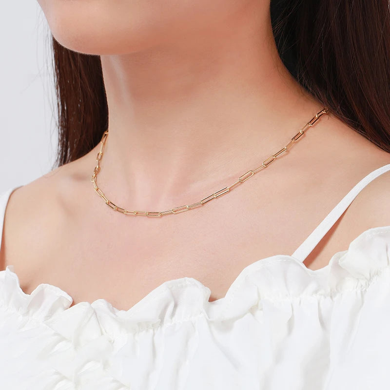 925 Sterling Silver Paperclip Chain Necklace - 14K Gold Plated Unisex