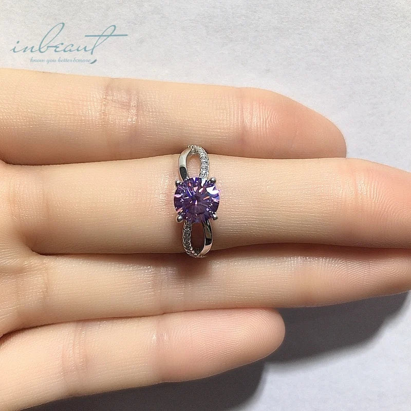 Silver 925 Original 1 Ct Brilliant Cut Diamond Test Past Purple Moissanite Forever Love Ring for Women Wedding Gemstone Jewelry