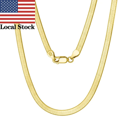 Flat Herringbone Chain Necklace | 18k Gold Plated 925 Sterling Silver | 3mm