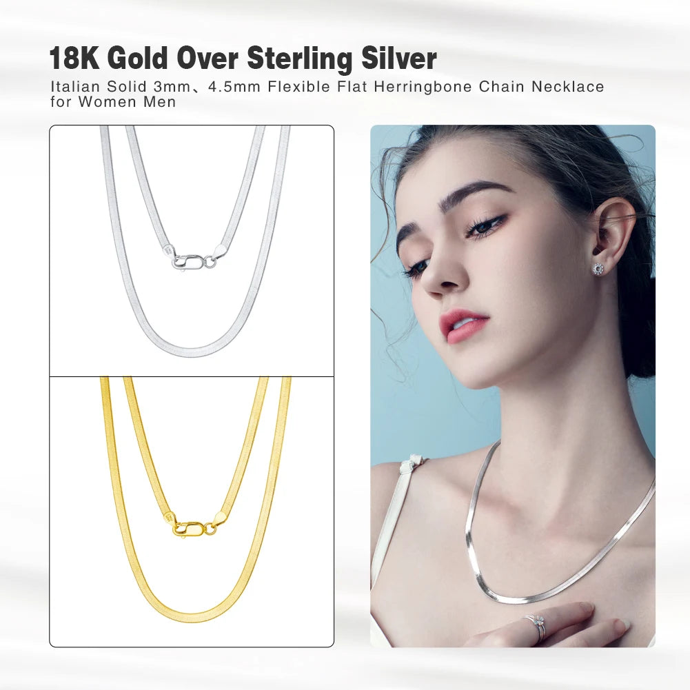 Necklace with 18K gold over sterling silver chain, shown on a model and close-up.