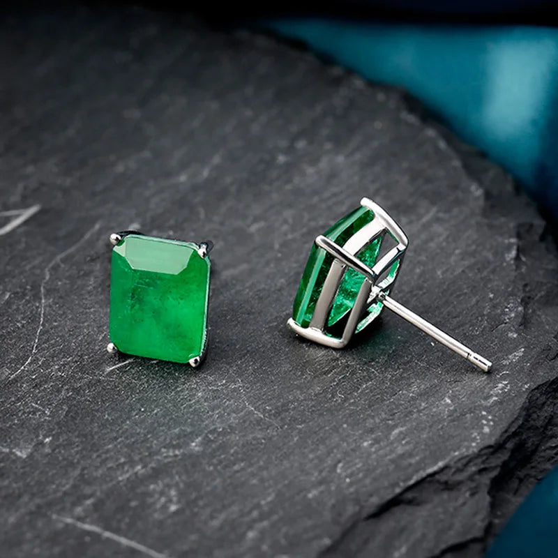Square Emerald Stud Earrings in Sterling Silver
