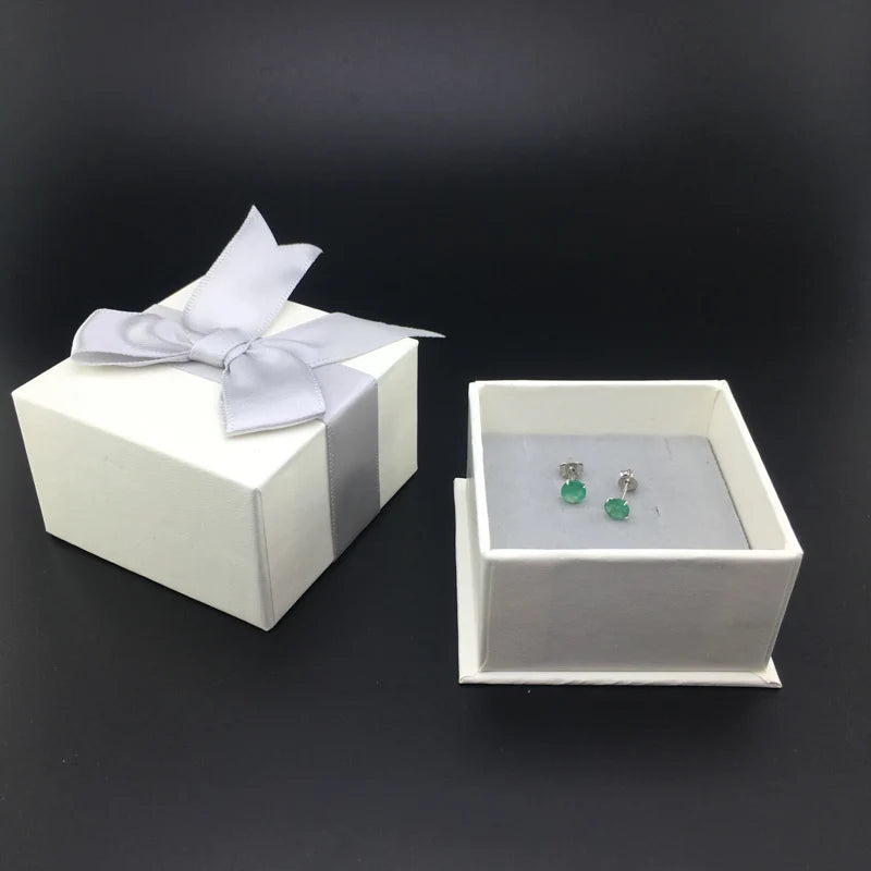 Natural Emerald Round Stud Earrings in Sterling Silver