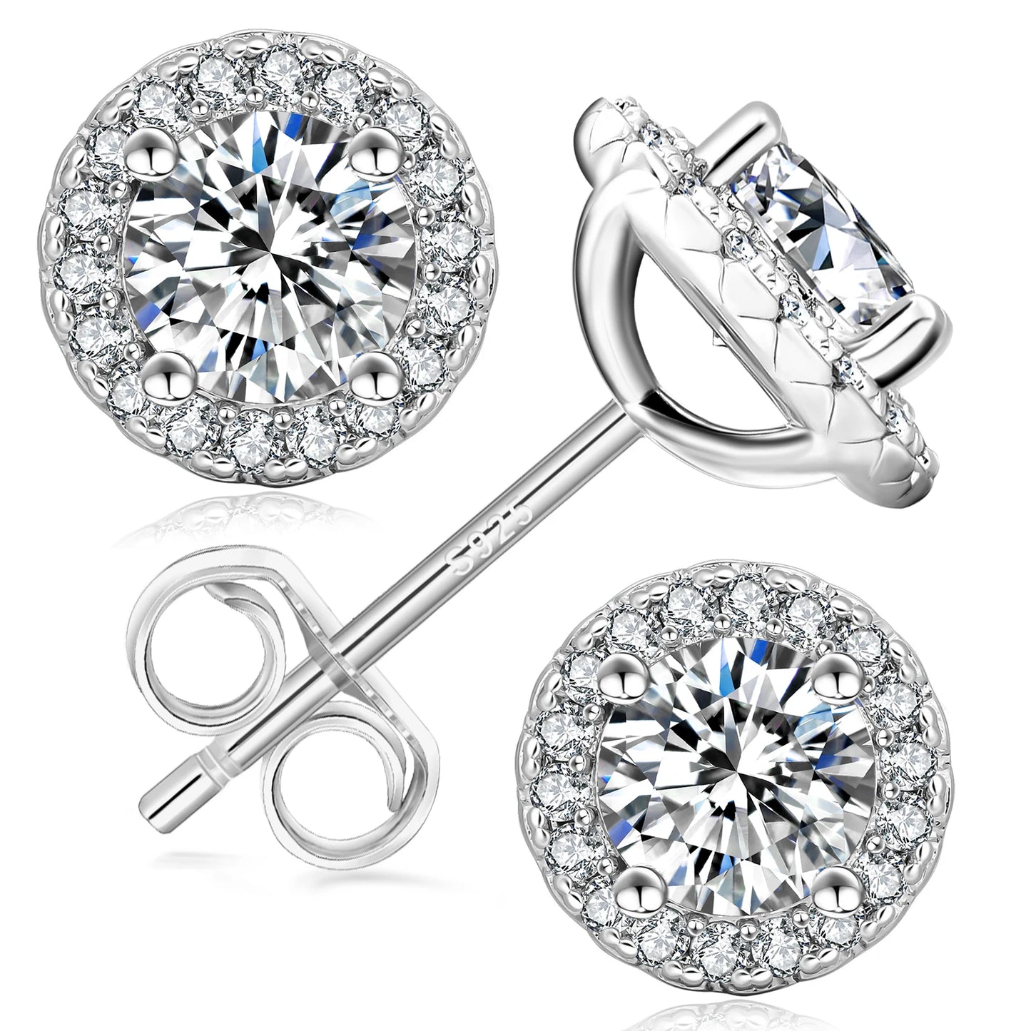 Moissanite Stud Earrings - 925 Sterling Silver Diamond Alternative
