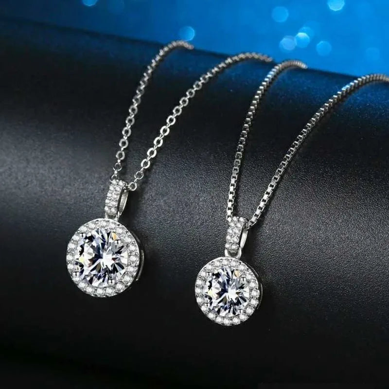 Moissanite Round Brilliant Pendant Necklace | 925 Sterling Silver | 1ct & 2ct