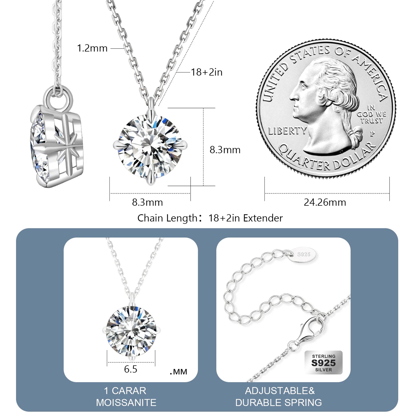 Moissanite Solitaire Pendant Necklace | GRA Certified, 925 Sterling Silver