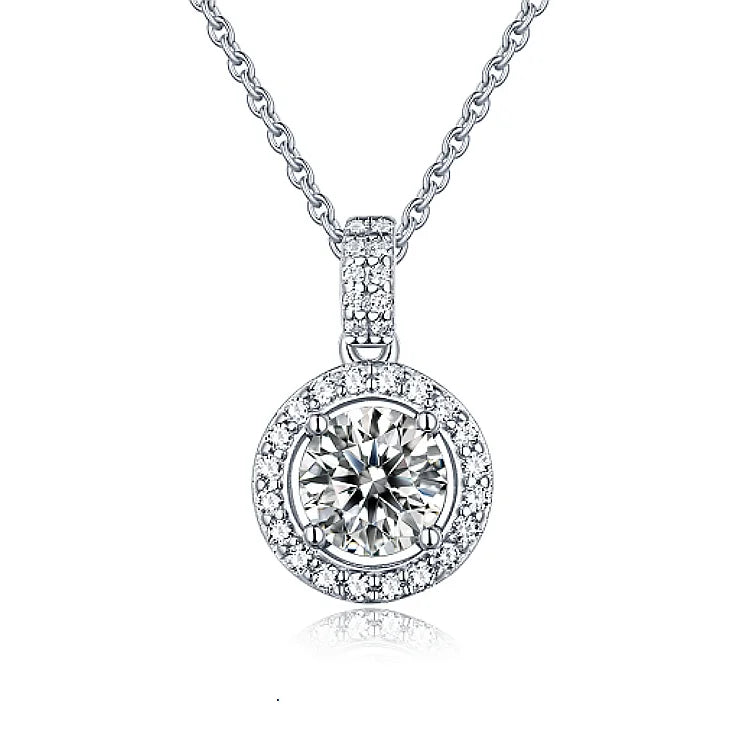Moissanite Round Brilliant Pendant Necklace | 925 Sterling Silver | 1ct & 2ct